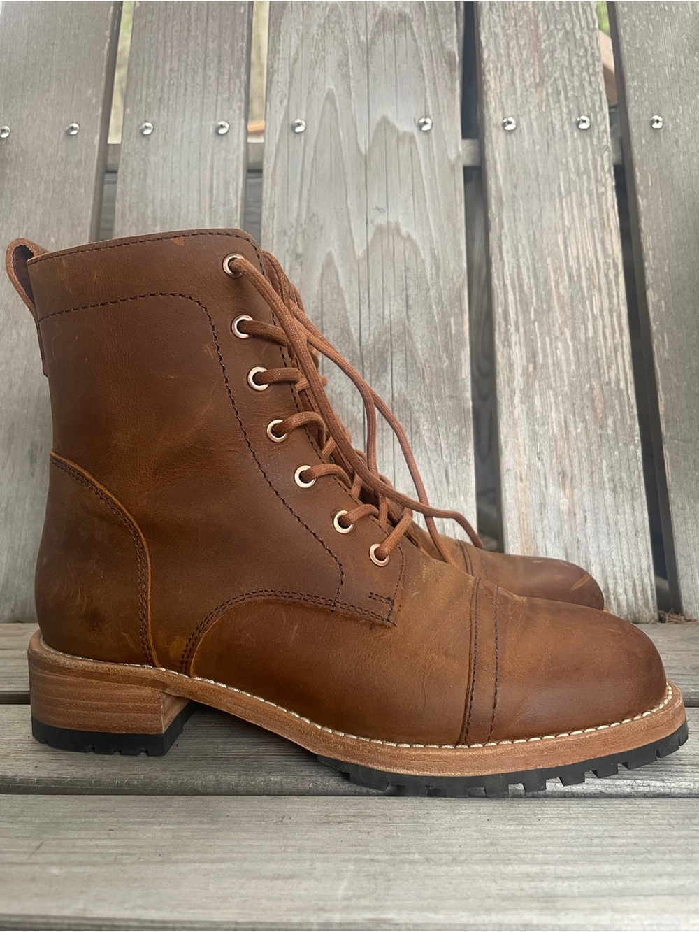 Women’s Patina from Portland Leather Goods Brown Lace-Up Cap-Toe Boots